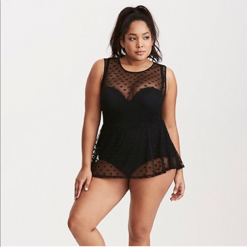 NWT Polka Dot Mesh Peplum One-Piece Bathing Suit